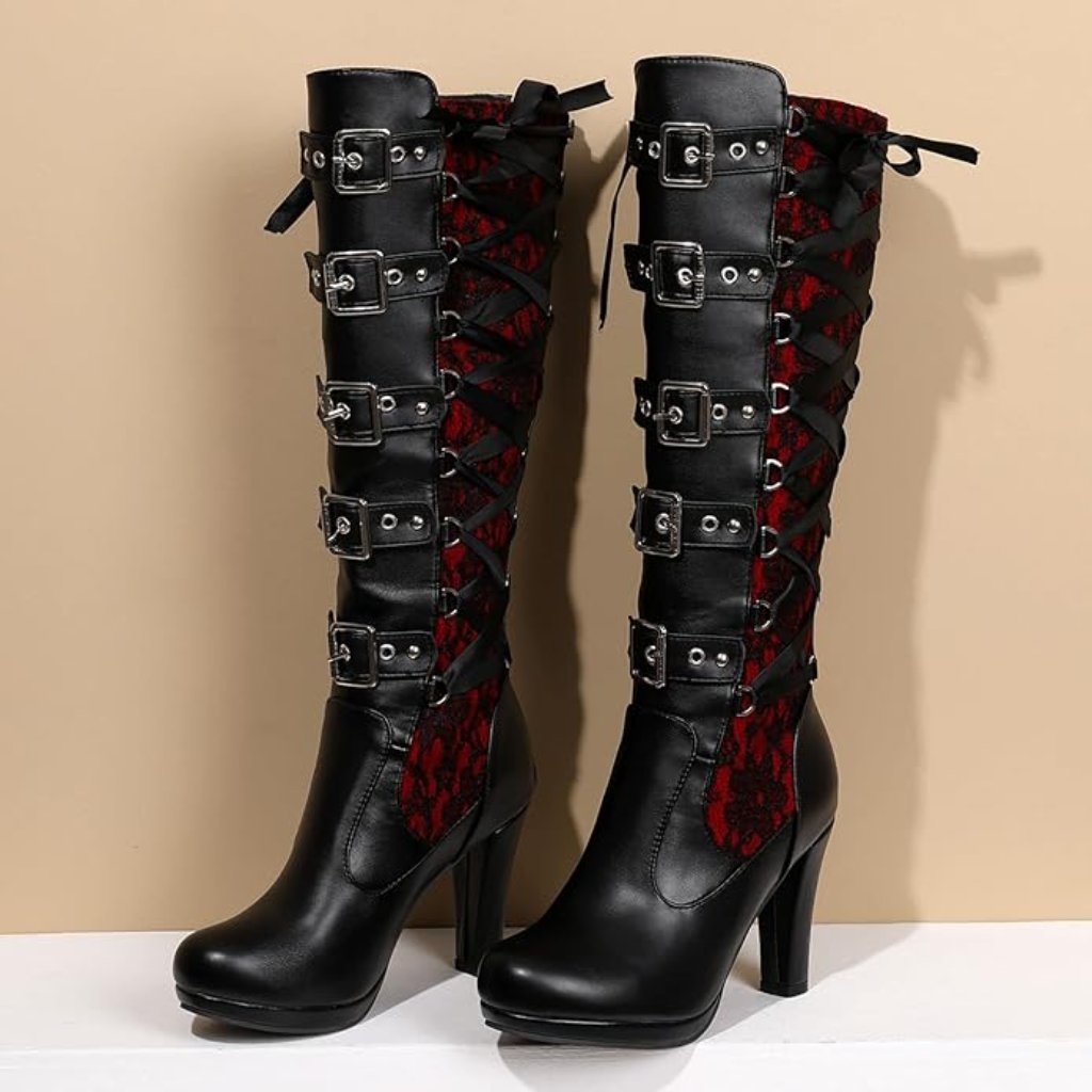 Women Lace Goth Knee High Boots